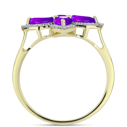 Goldplattierter Silberring mit lila Achat und weißem Topas