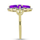 Goldplattierter Silberring mit lila Achat und weißem Topas