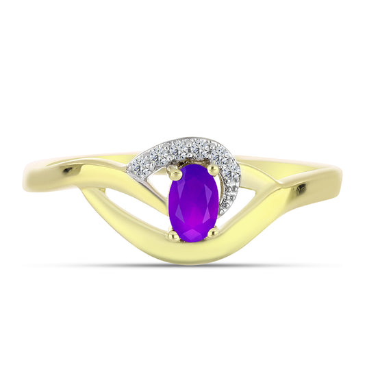 Goldplattierter Silberring mit lila Achat und weißem Topas