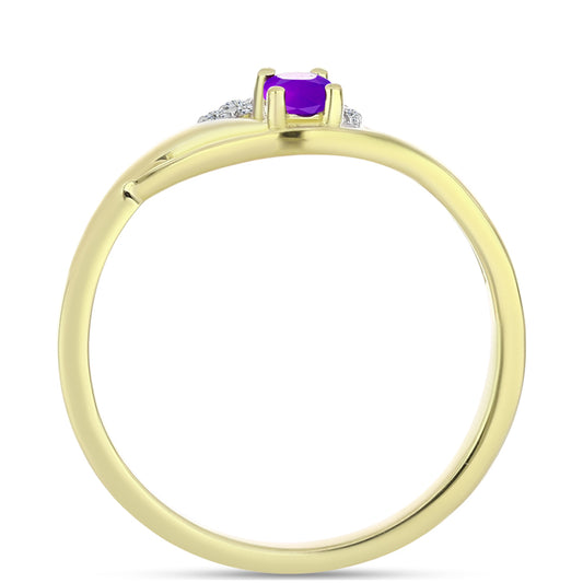 Goldplattierter Silberring mit lila Achat und weißem Topas
