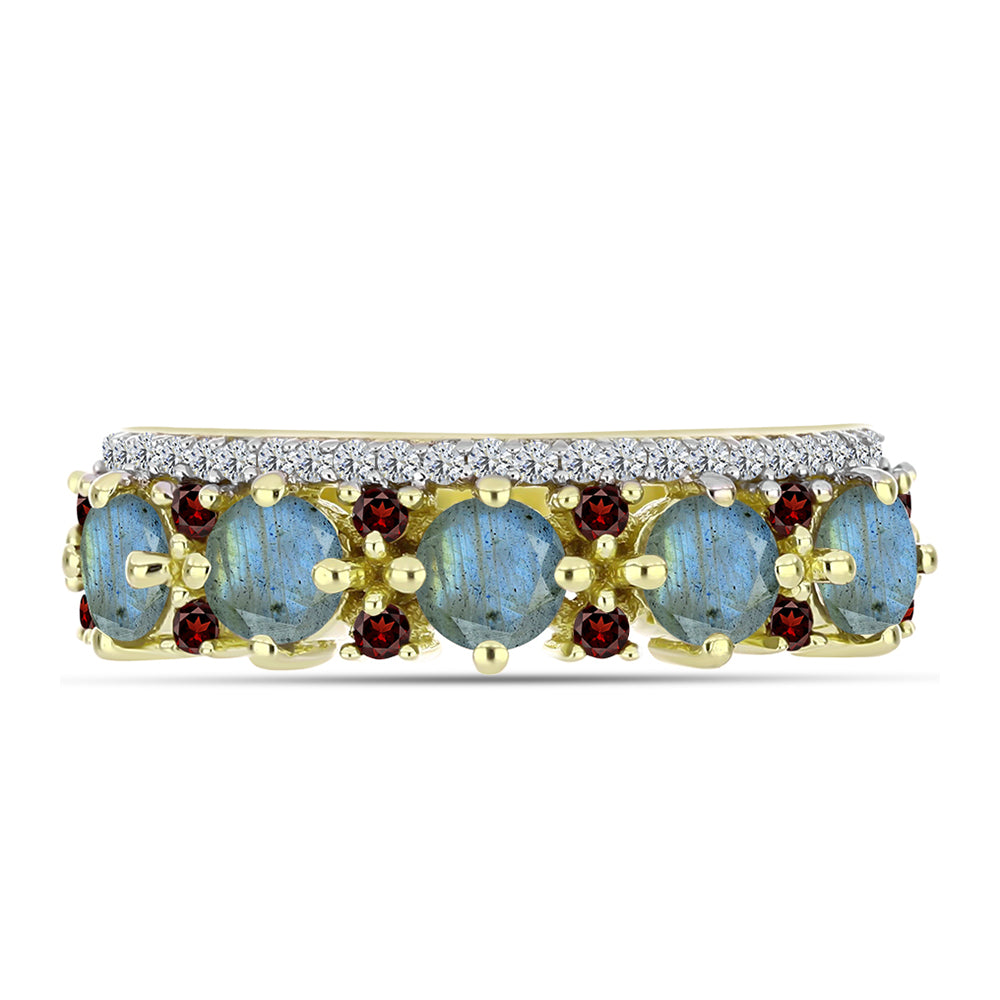 Goldplattierter Silberring mit Labradorit und Barton Granat