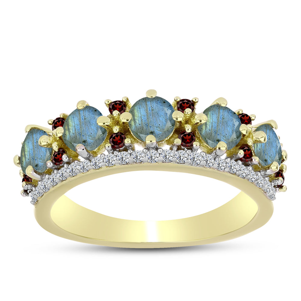 Goldplattierter Silberring mit Labradorit und Barton Granat 3 