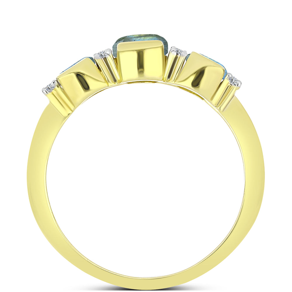 Goldplattierter Silberring mit Labradorit und weißem Topas