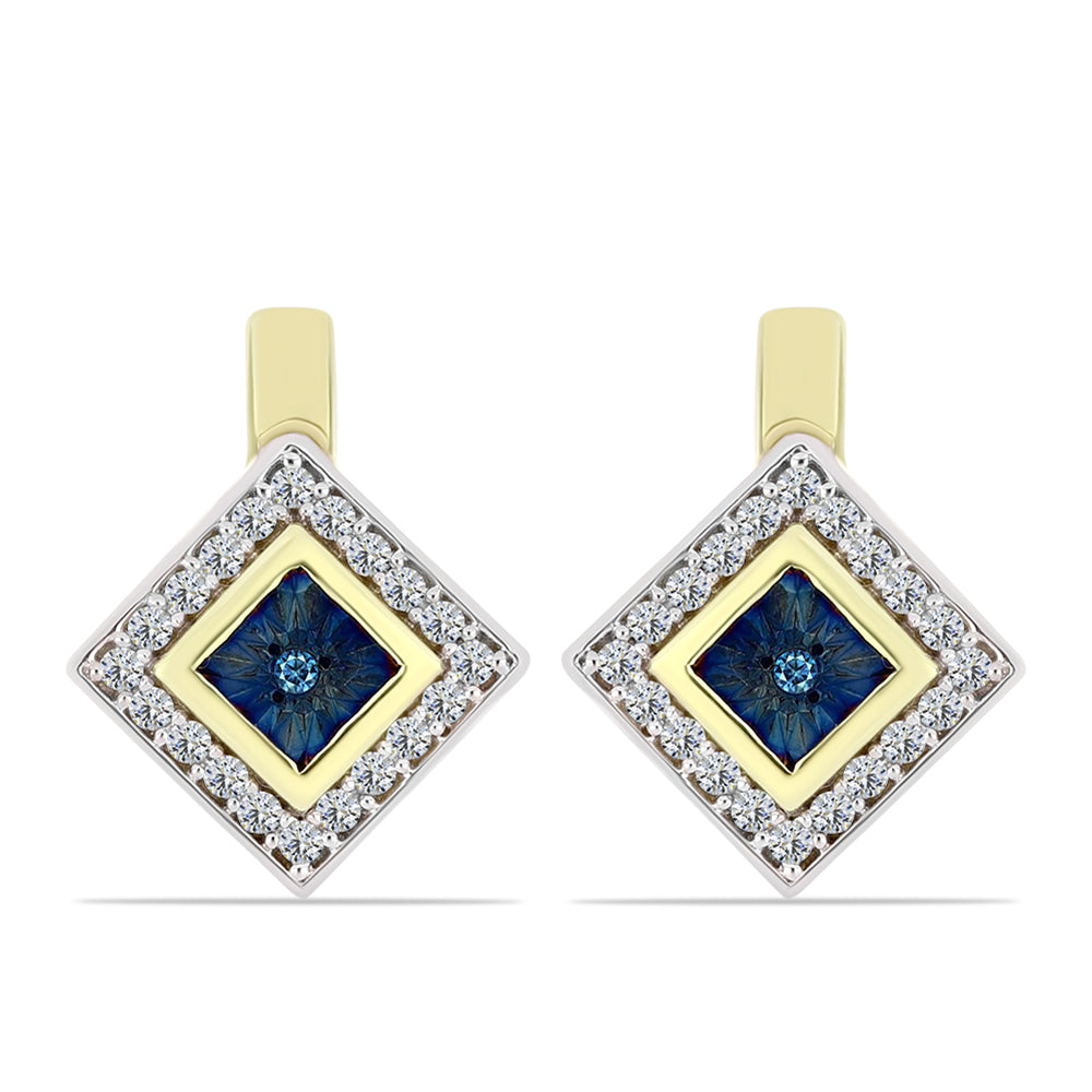 Goldplattierte Silberohrringe mit blauem Diamant und weißem Topas