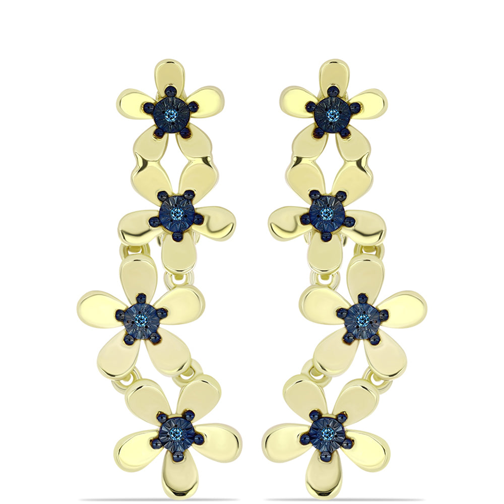 Goldplattierte Silberohrringe mit blauem Diamant