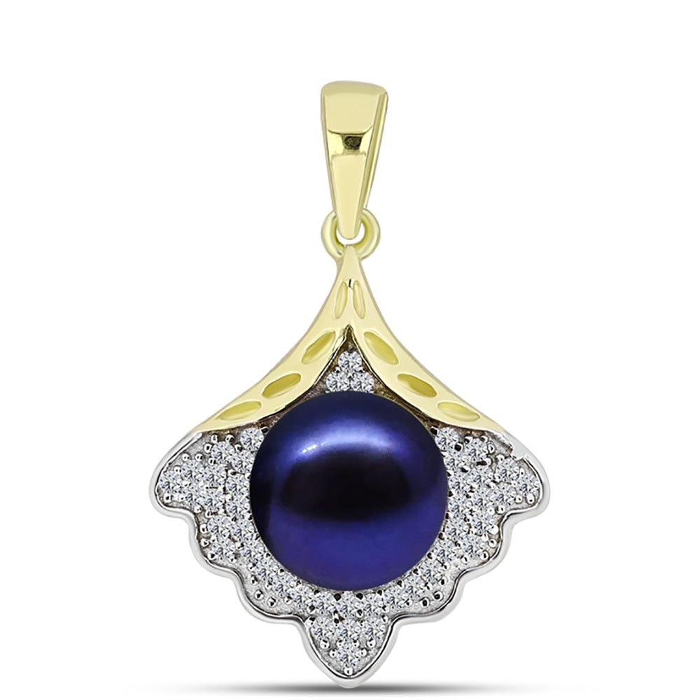 Goldplattierter Silberanhänger mit schwarze Süßwasserperle und weißem Topas