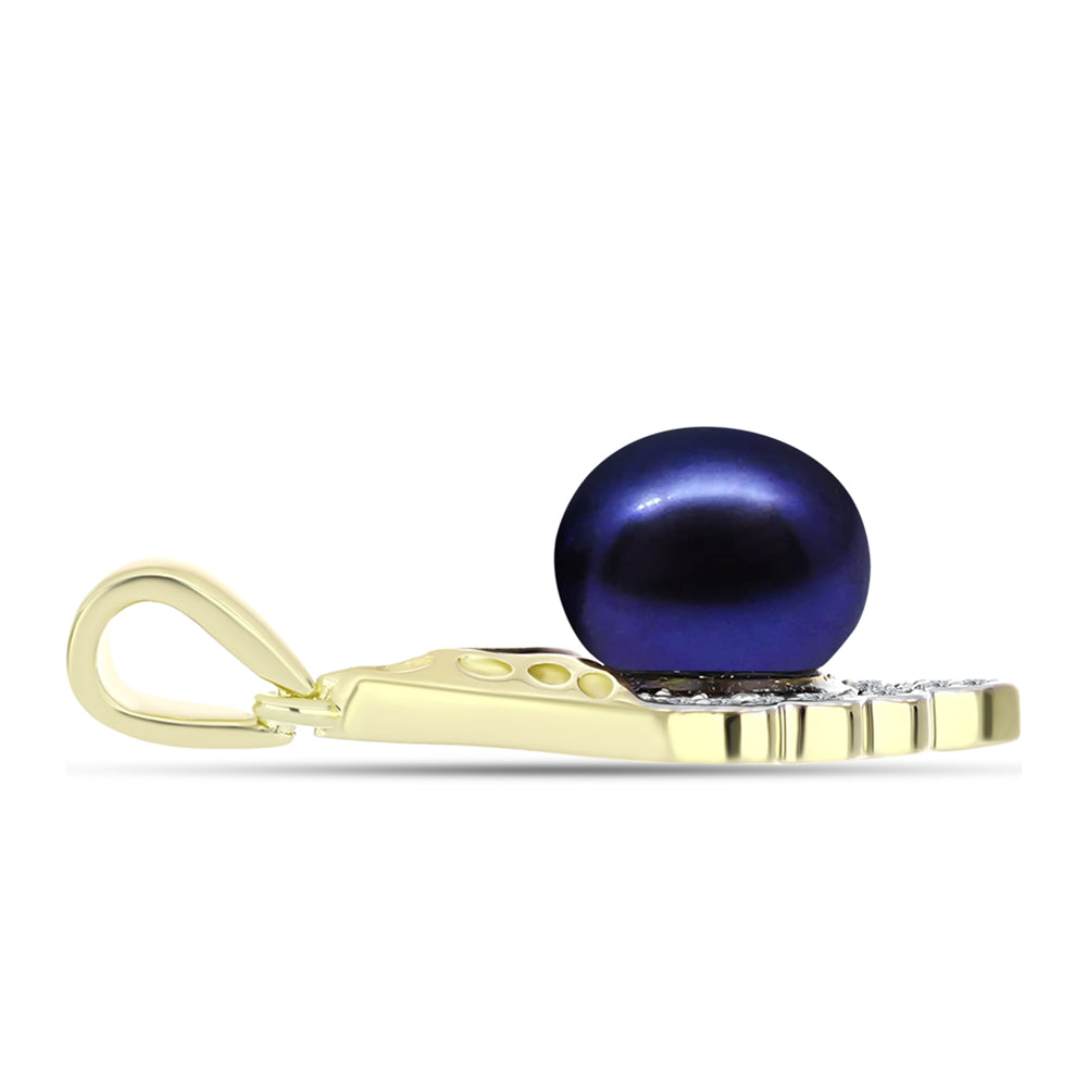 Goldplattierter Silberanhänger mit schwarze Süßwasserperle und weißem Topas 2 