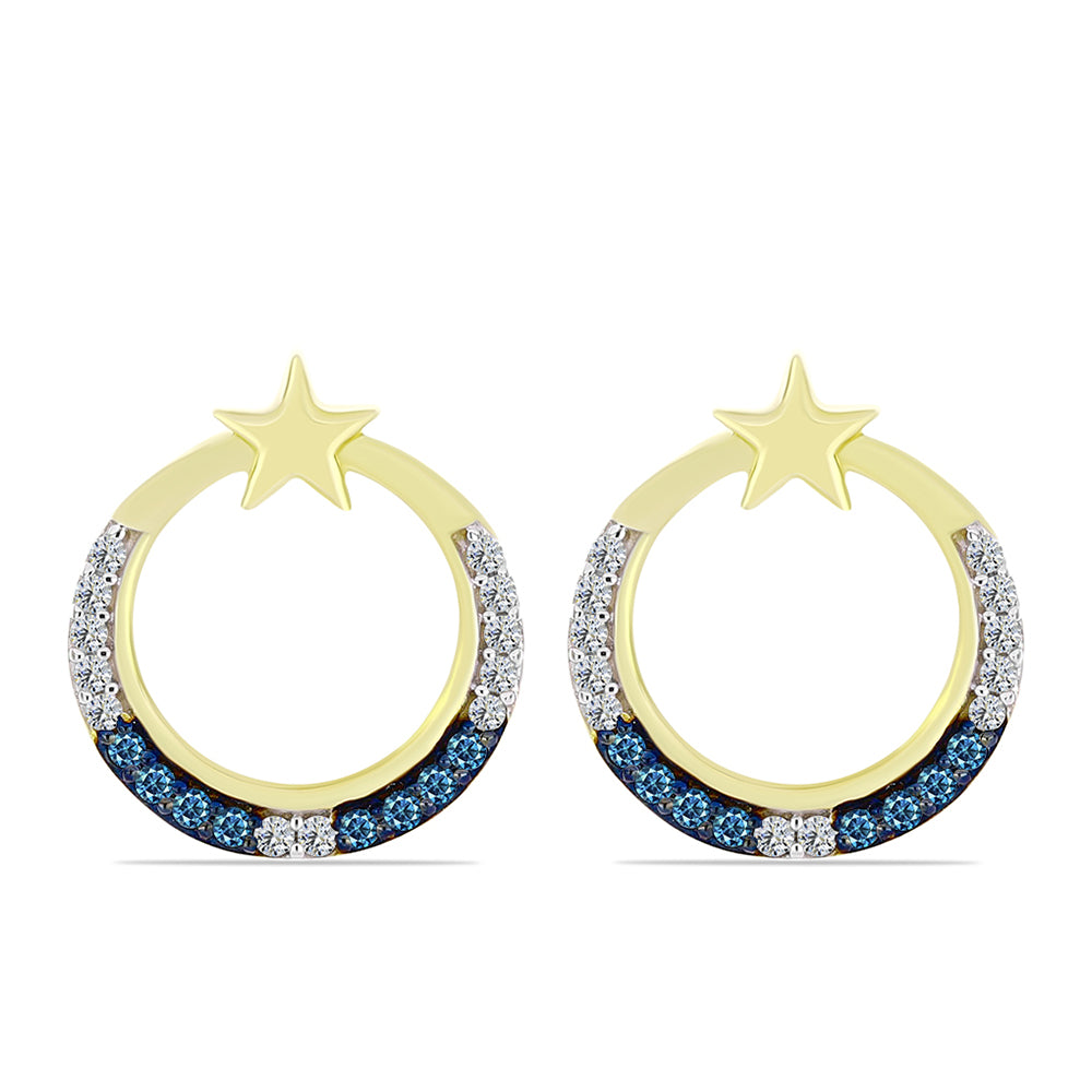 Goldplattierte Silberohrringe mit blauem Diamant und weißem Topas