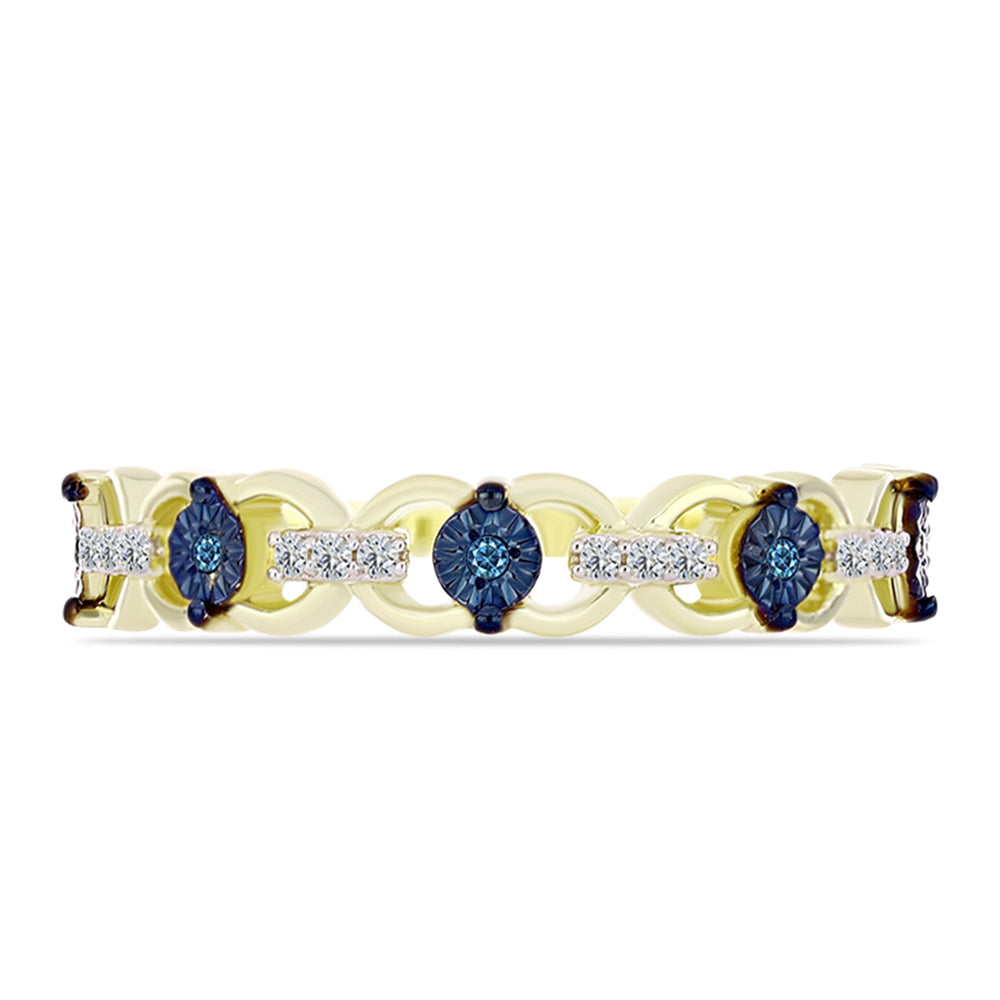 Goldplattierter Silberring mit blauem Diamant und weißem Topas