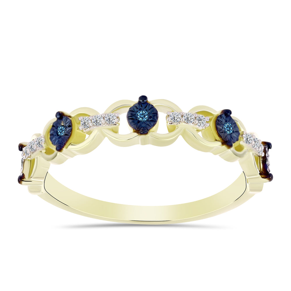 Goldplattierter Silberring mit blauem Diamant und weißem Topas