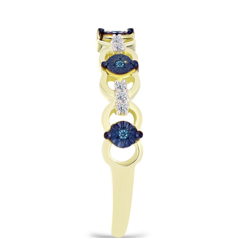 Goldplattierter Silberring mit blauem Diamant und weißem Topas