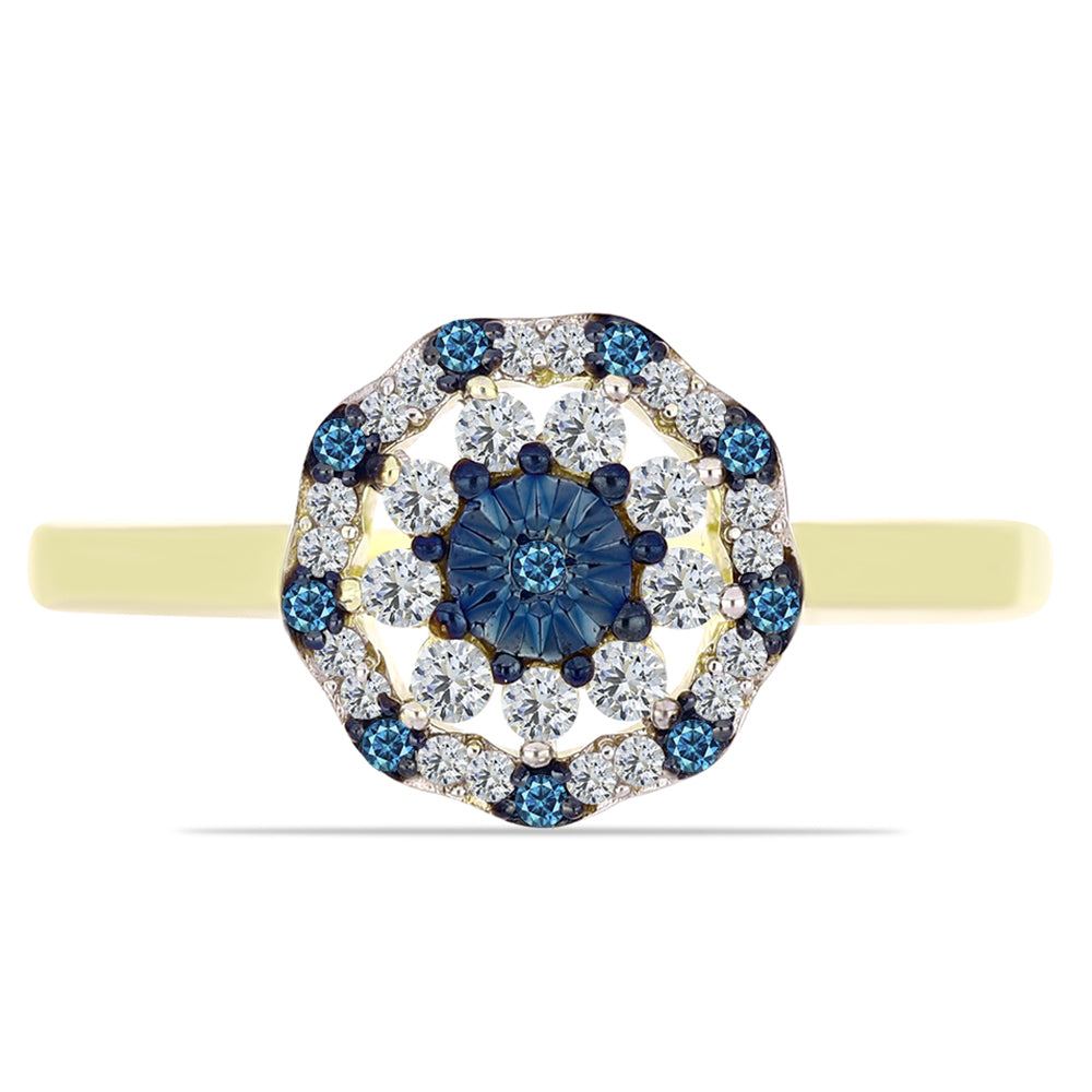 Goldplattierter Silberring mit blauem Diamant und weißem Topas