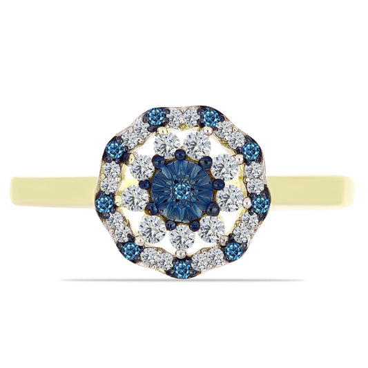 Goldplattierter Silberring mit blauem Diamant und weißem Topas