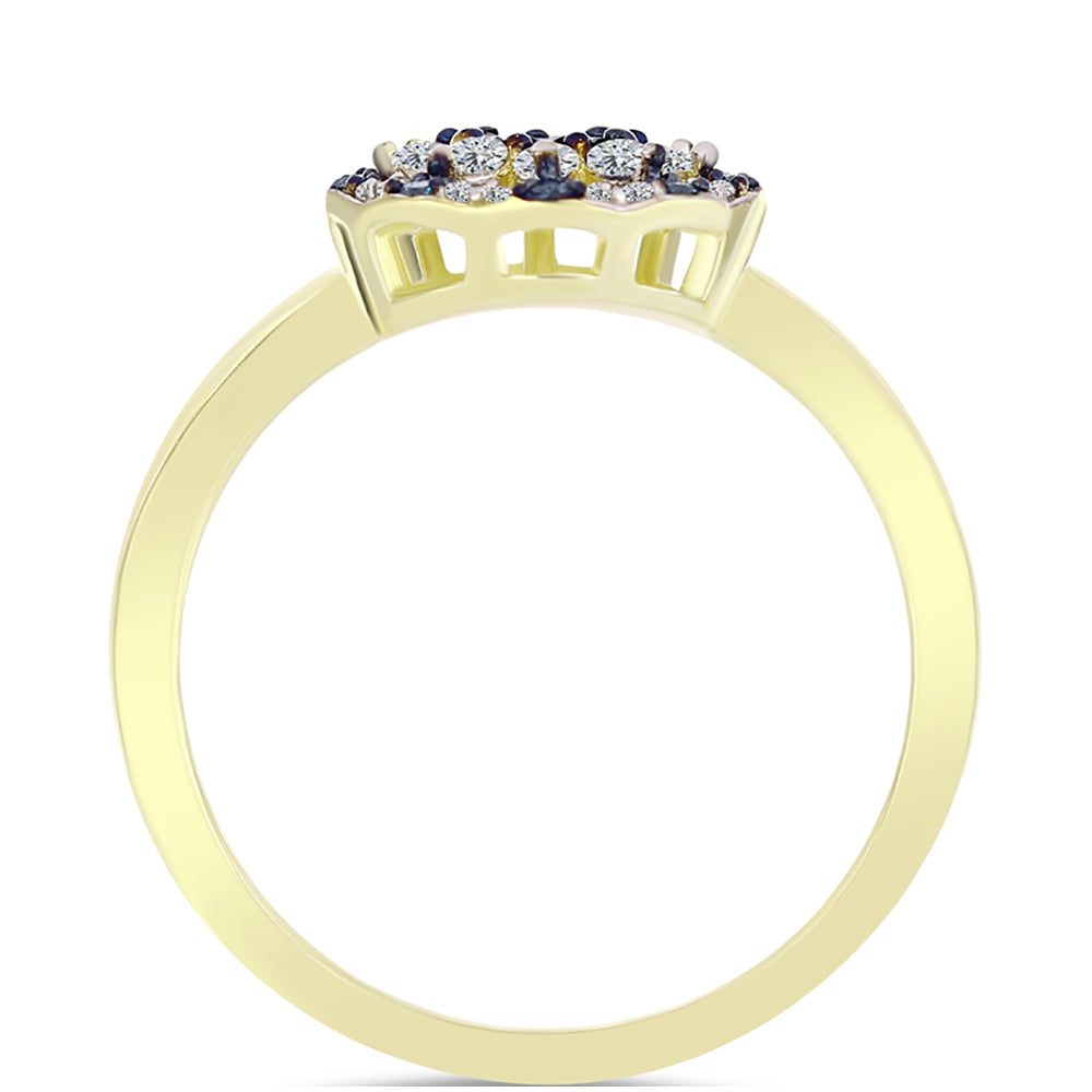 Goldplattierter Silberring mit blauem Diamant und weißem Topas 2 