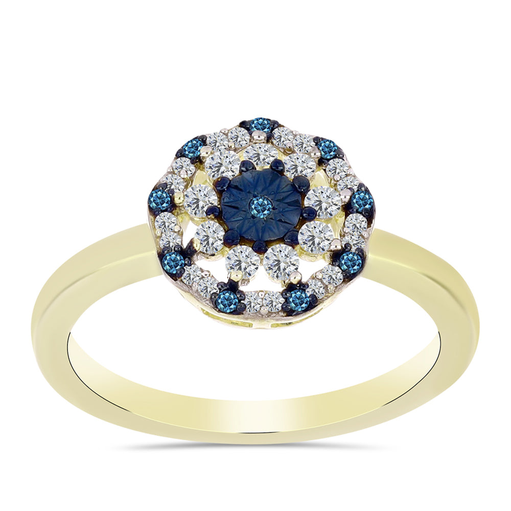 Goldplattierter Silberring mit blauem Diamant und weißem Topas