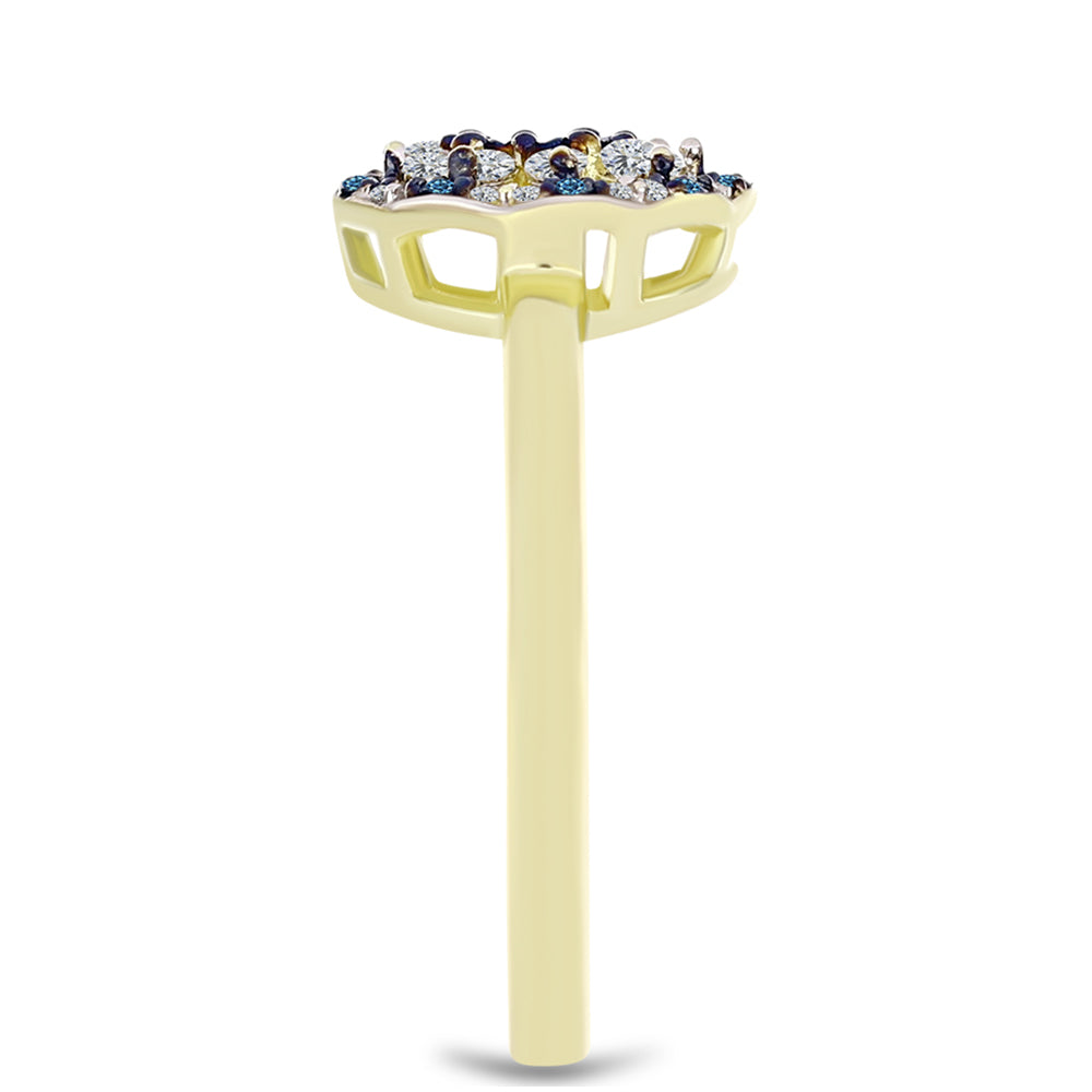 Goldplattierter Silberring mit blauem Diamant und weißem Topas