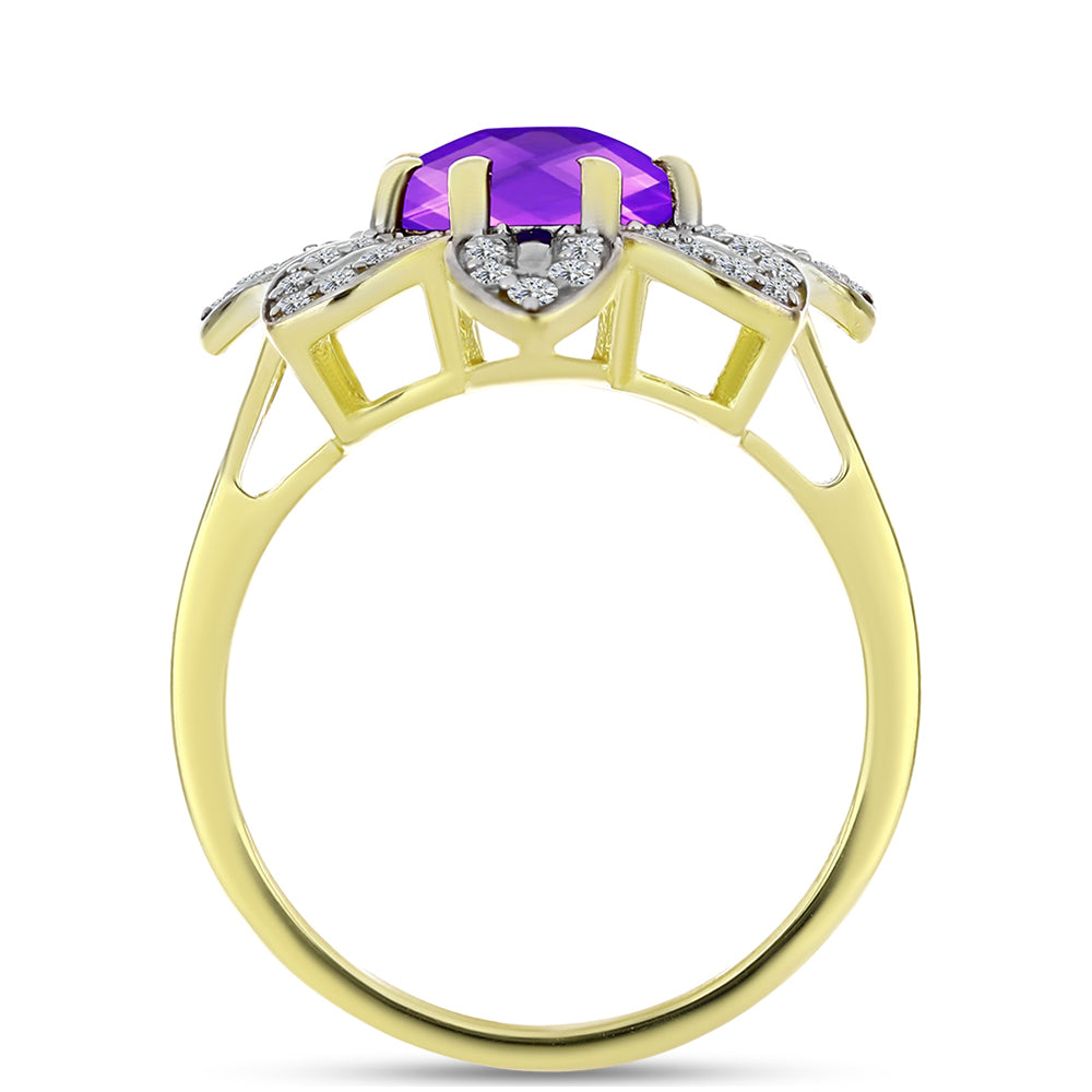 Goldplattierter Silberring mit lila Achat und weißem Topas