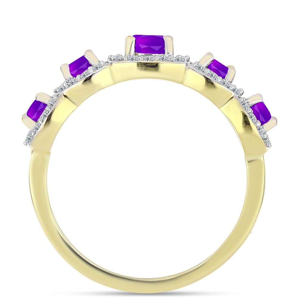Goldplattierter Silberring mit lila Achat und weißem Topas