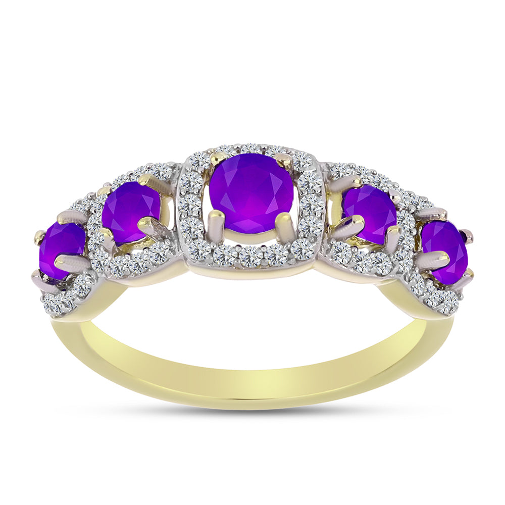 Goldplattierter Silberring mit lila Achat und weißem Topas