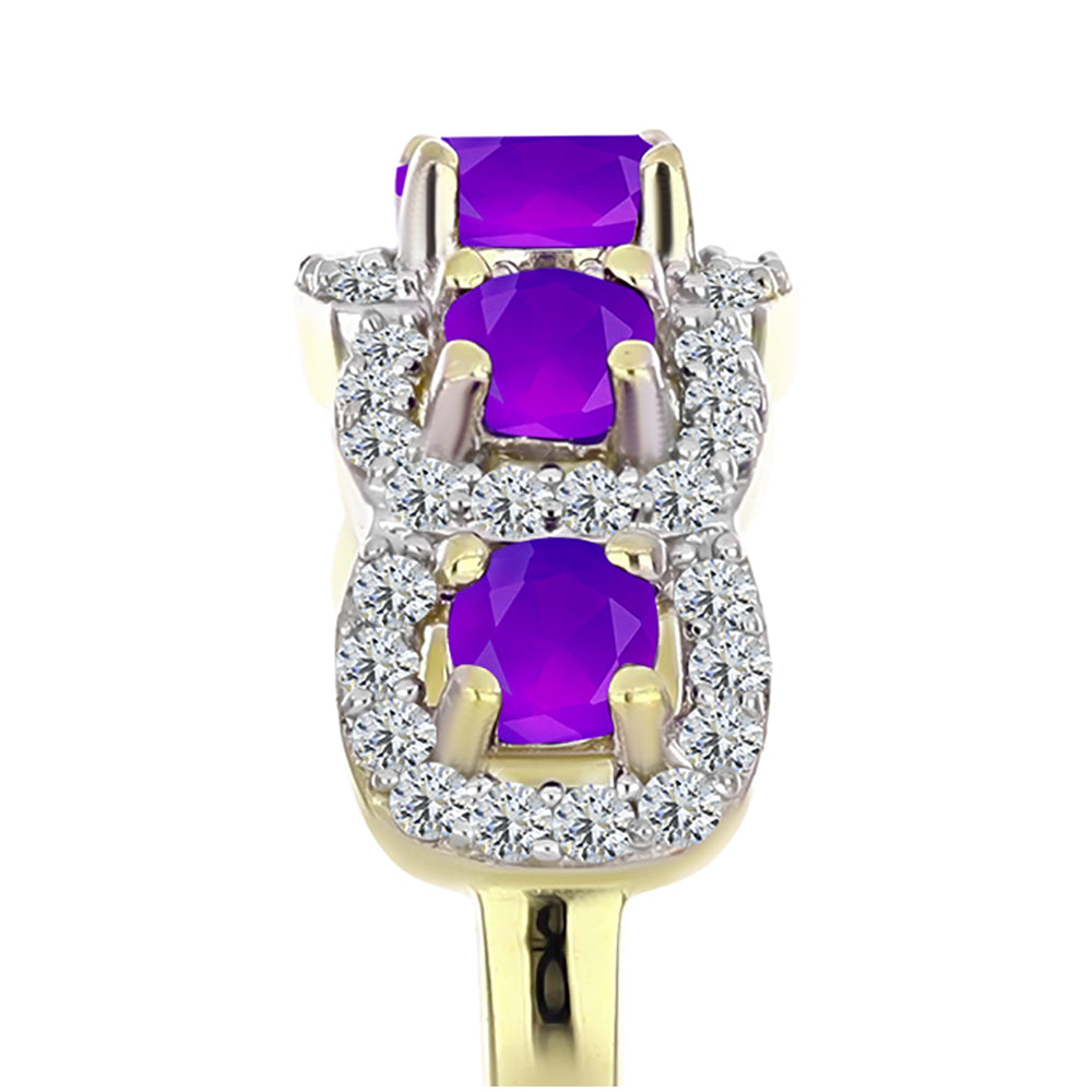 Goldplattierter Silberring mit lila Achat und weißem Topas 4 