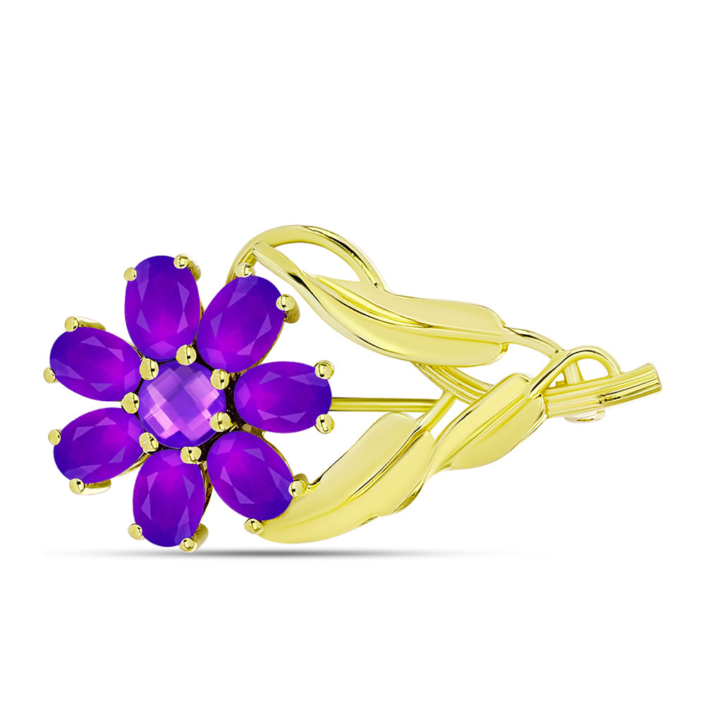 Goldplattierte Silberbrosche mit lila Achat