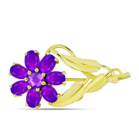 Goldplattierte Silberbrosche mit lila Achat