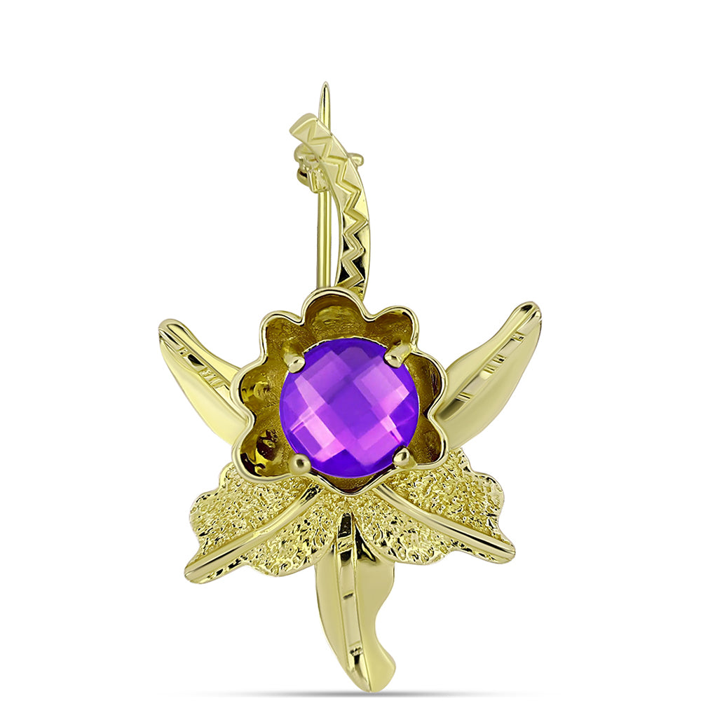 Goldplattierte Silberbrosche mit lila Achat 1 