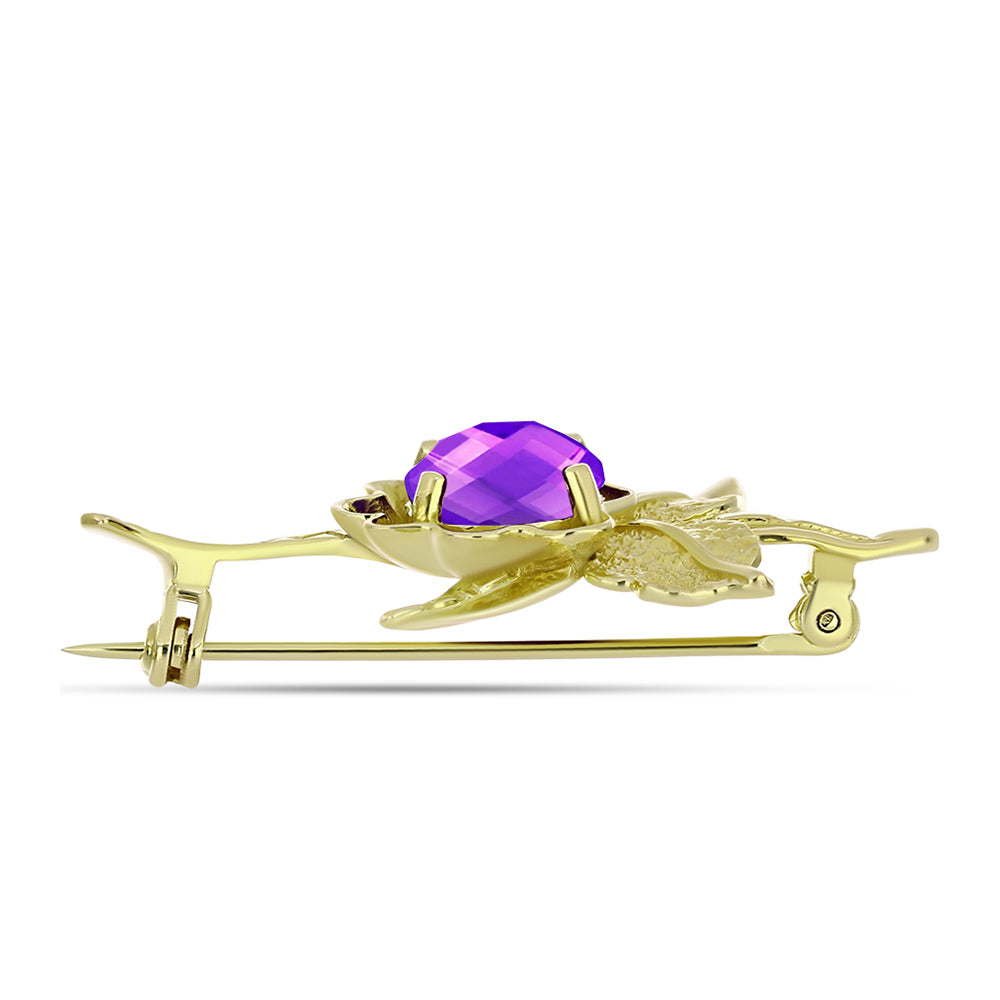 Goldplattierte Silberbrosche mit lila Achat