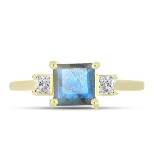 Goldplattierter Silberring mit Labradorit und weißem Topas