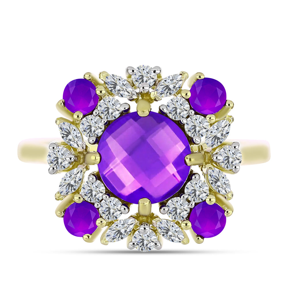 Goldplattierter Silberring mit lila Achat und weißem Topas 1 