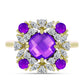 Goldplattierter Silberring mit lila Achat und weißem Topas