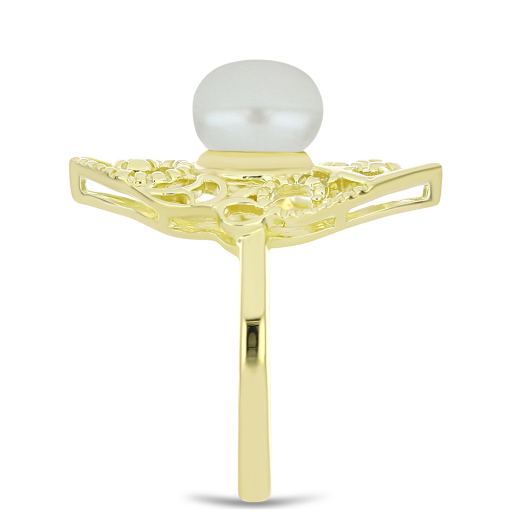 Goldplattierter Silberring mit weißer Süßwasserperle 4 