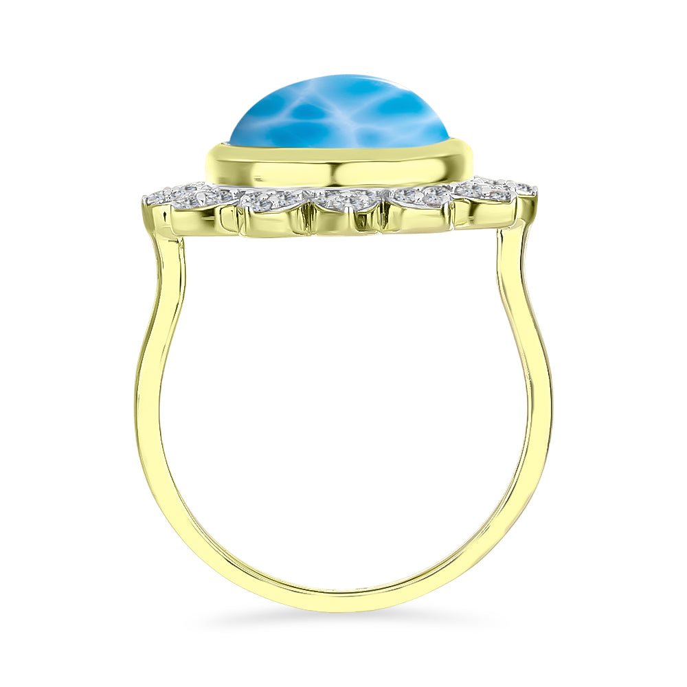 Goldplattierter Silberring mit Larimar und weißem Topas
