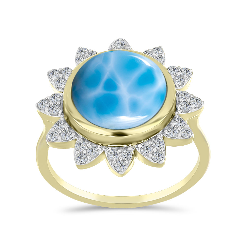 Goldplattierter Silberring mit Larimar und weißem Topas