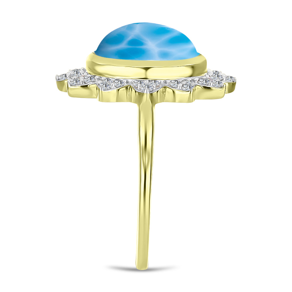 Goldplattierter Silberring mit Larimar und weißem Topas 4 