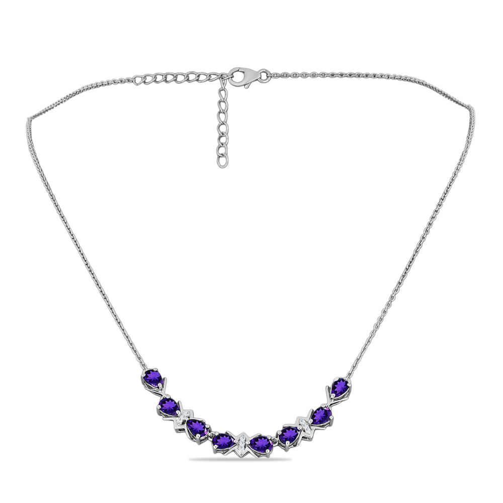 Silberhalskette mit marokkanischem Amethyst und weißem Topas 1 