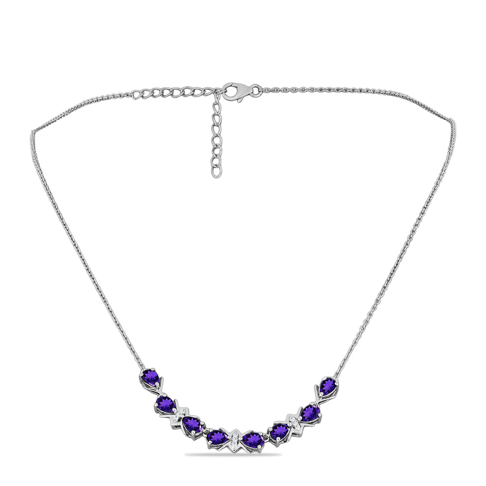 Silberhalskette mit marokkanischem Amethyst und weißem Topas