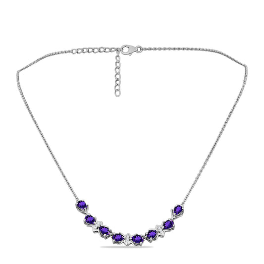 Silberhalskette mit marokkanischem Amethyst und weißem Topas