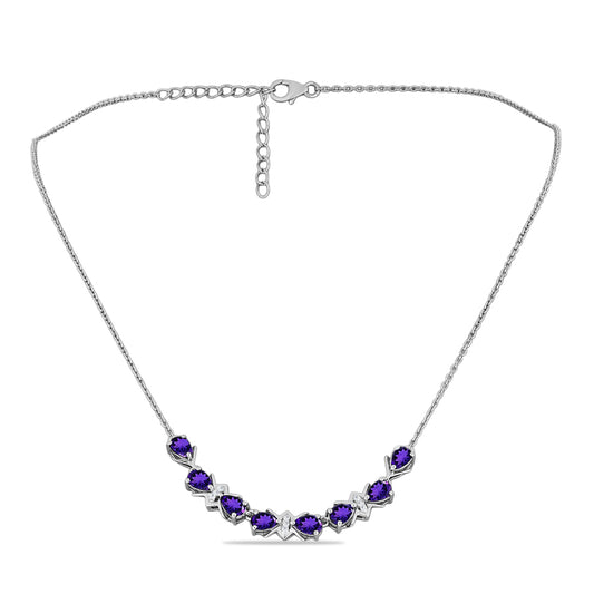 Silberhalskette mit marokkanischem Amethyst und weißem Topas