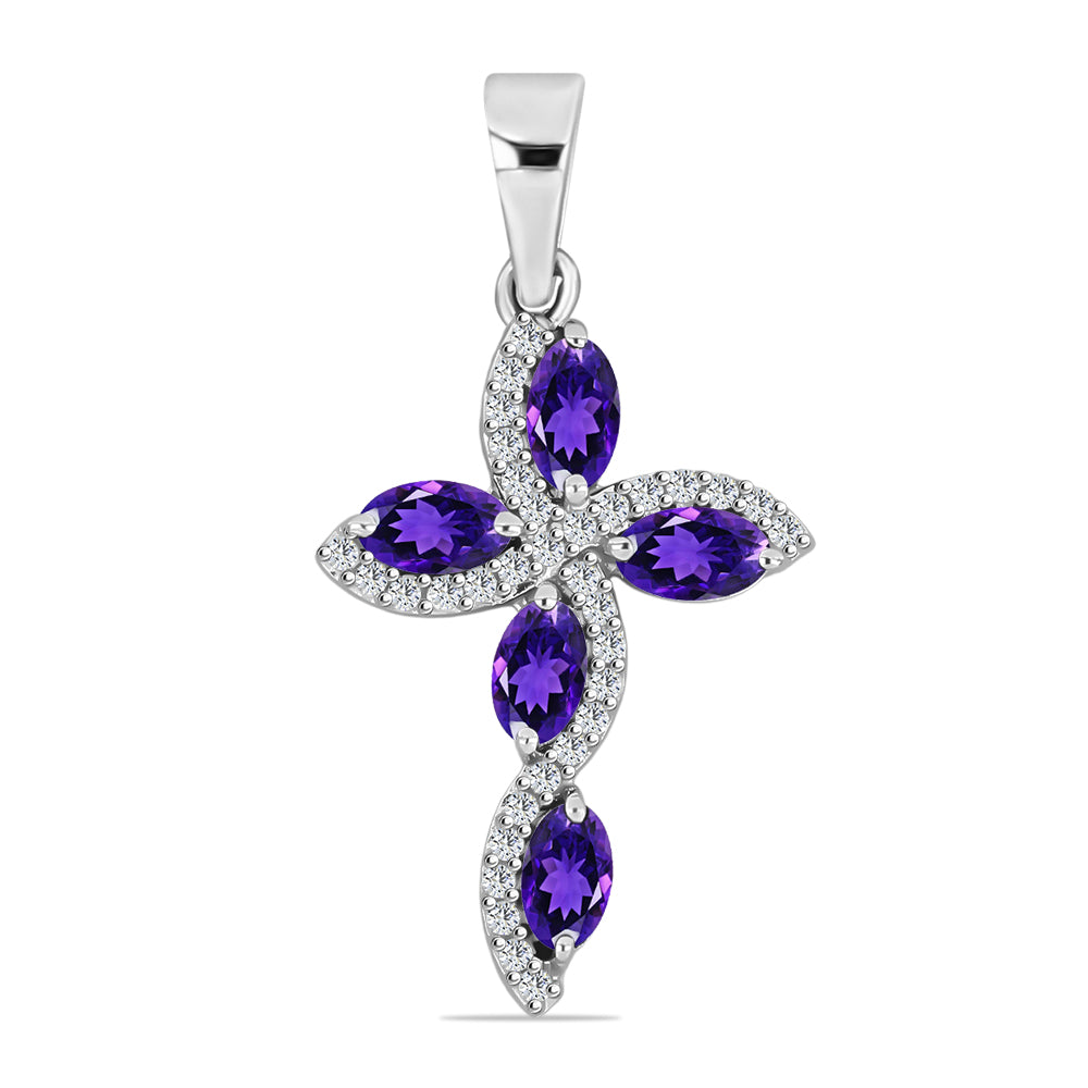 Silberanhänger mit marokkanischem Amethyst und weißem Topas