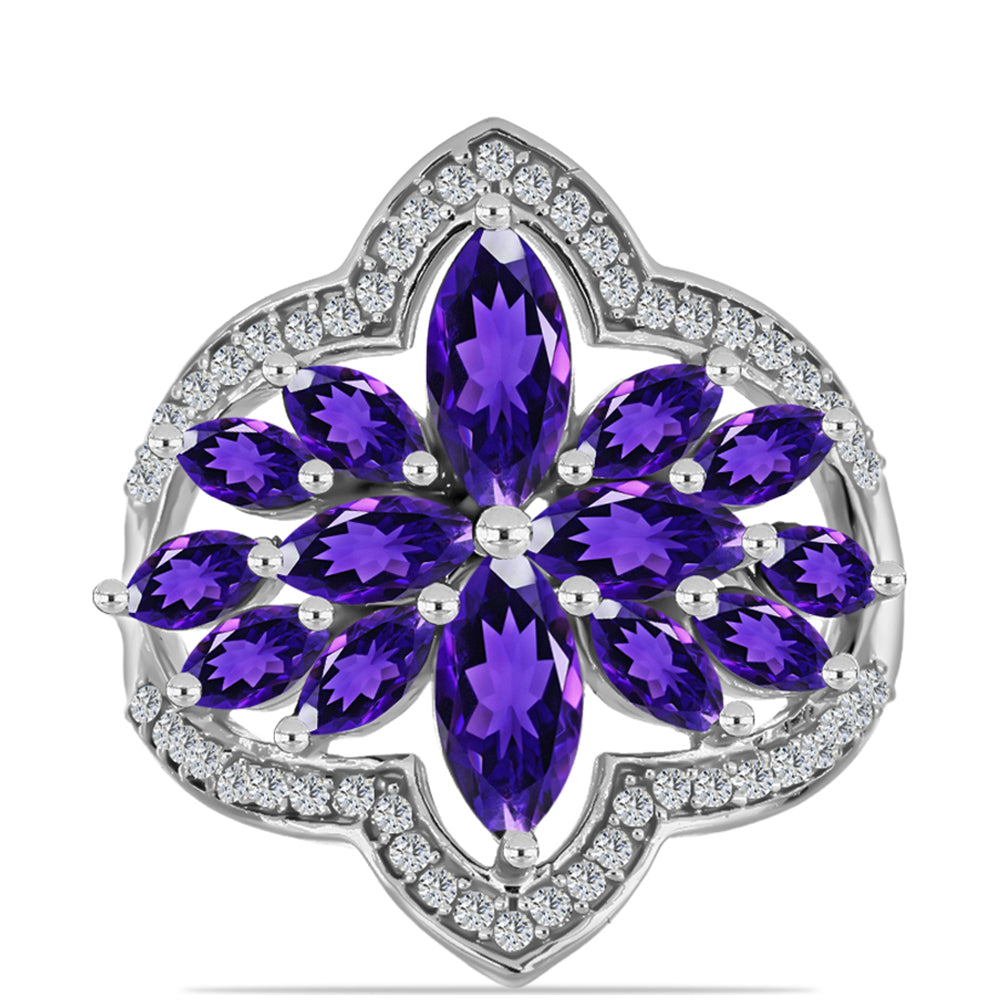 Silberring mit marokkanischem Amethyst und weißem Topas 5 