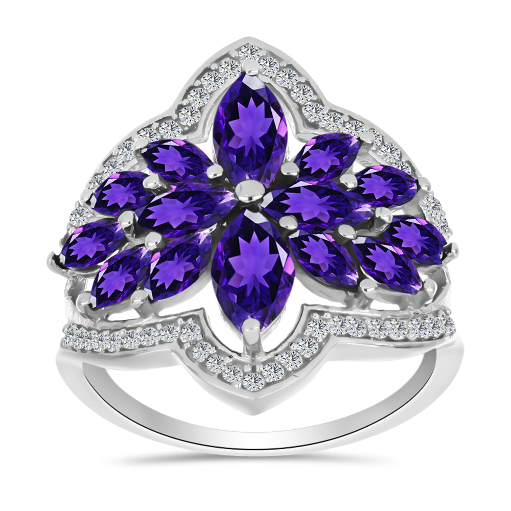 Silberring mit marokkanischem Amethyst und weißem Topas 3 
