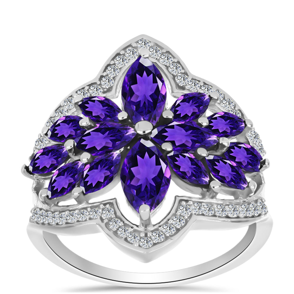 Silberring mit marokkanischem Amethyst und weißem Topas