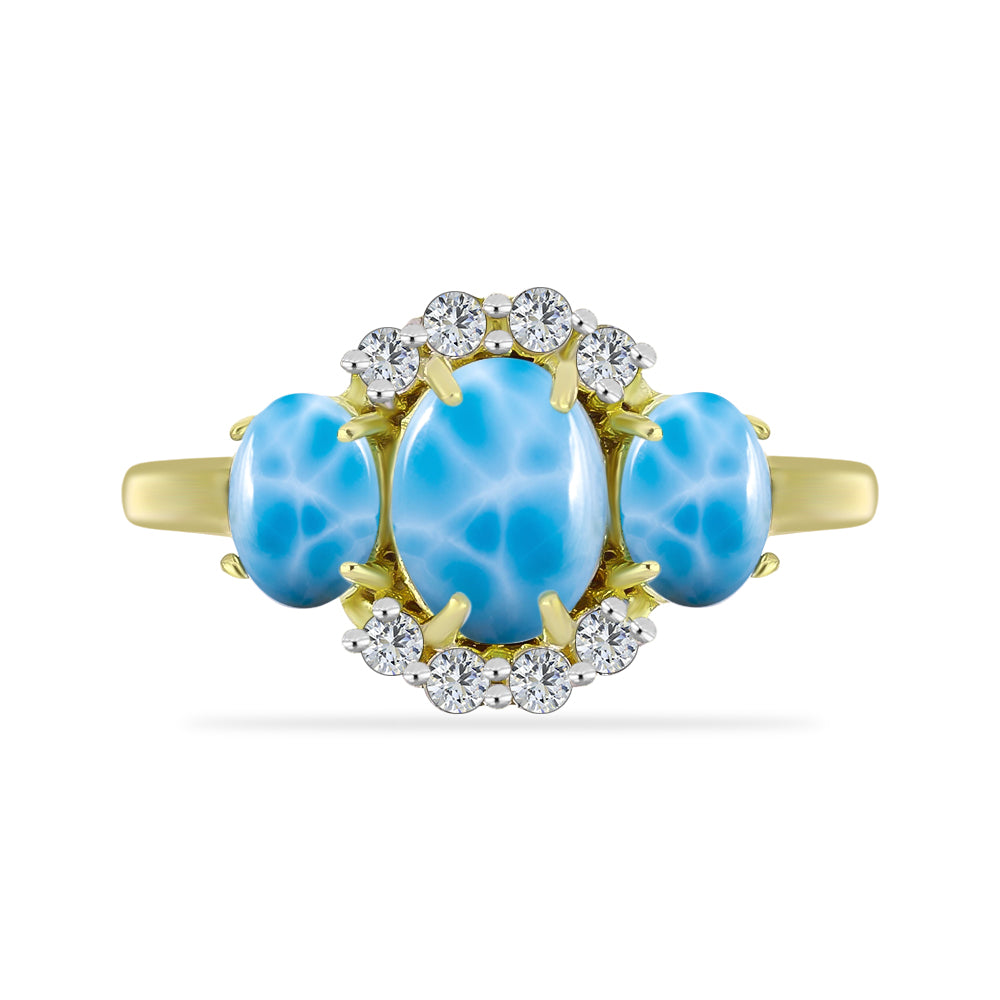 Goldplattierter Silberring mit Larimar und weißem Topas 1 