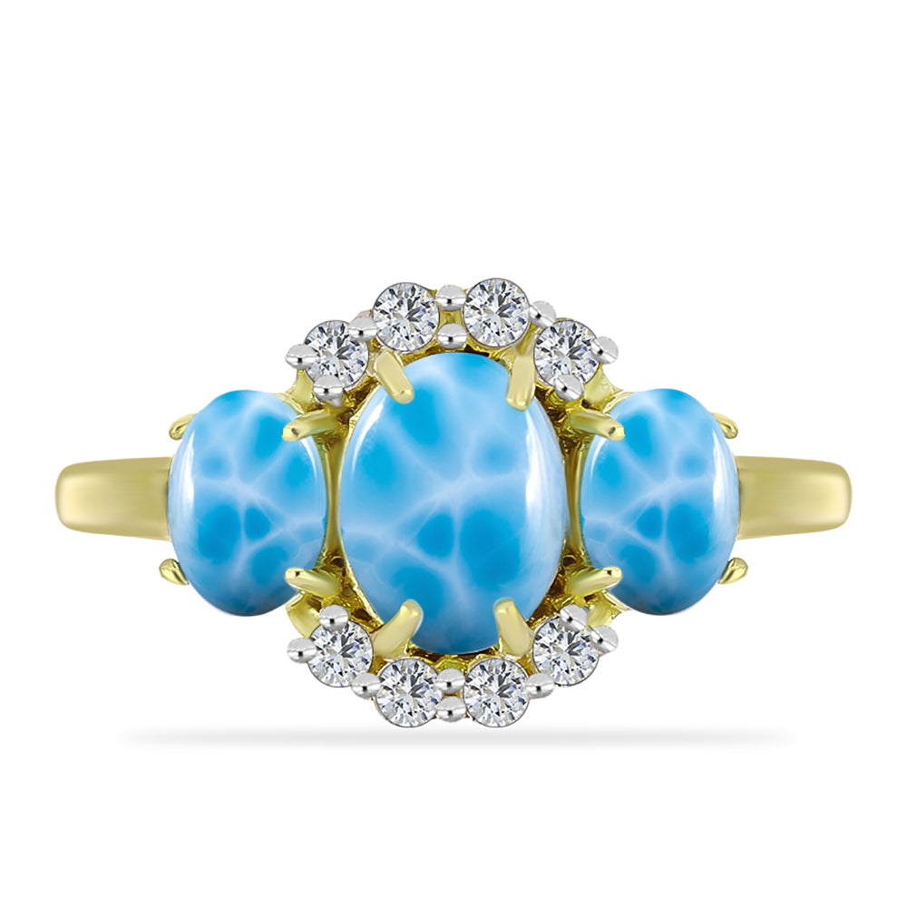 Goldplattierter Silberring mit Larimar und weißem Topas 5 