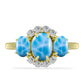 Goldplattierter Silberring mit Larimar und weißem Topas