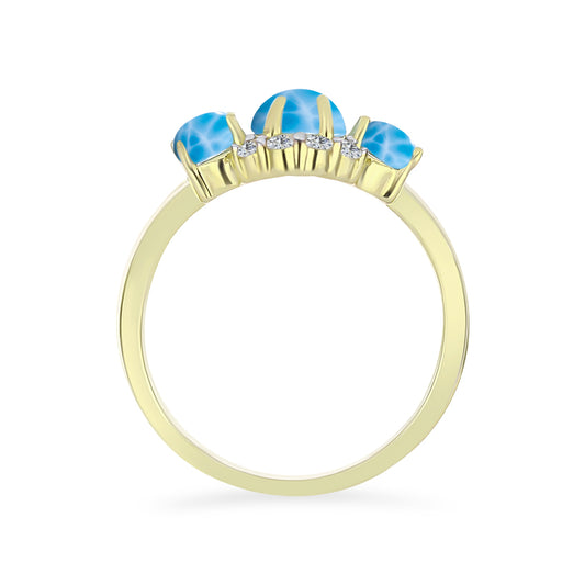 Goldplattierter Silberring mit Larimar und weißem Topas