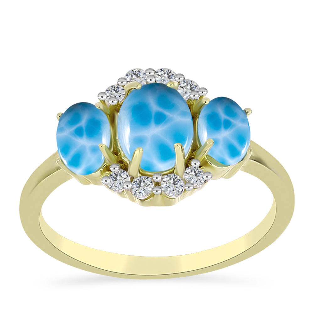 Goldplattierter Silberring mit Larimar und weißem Topas