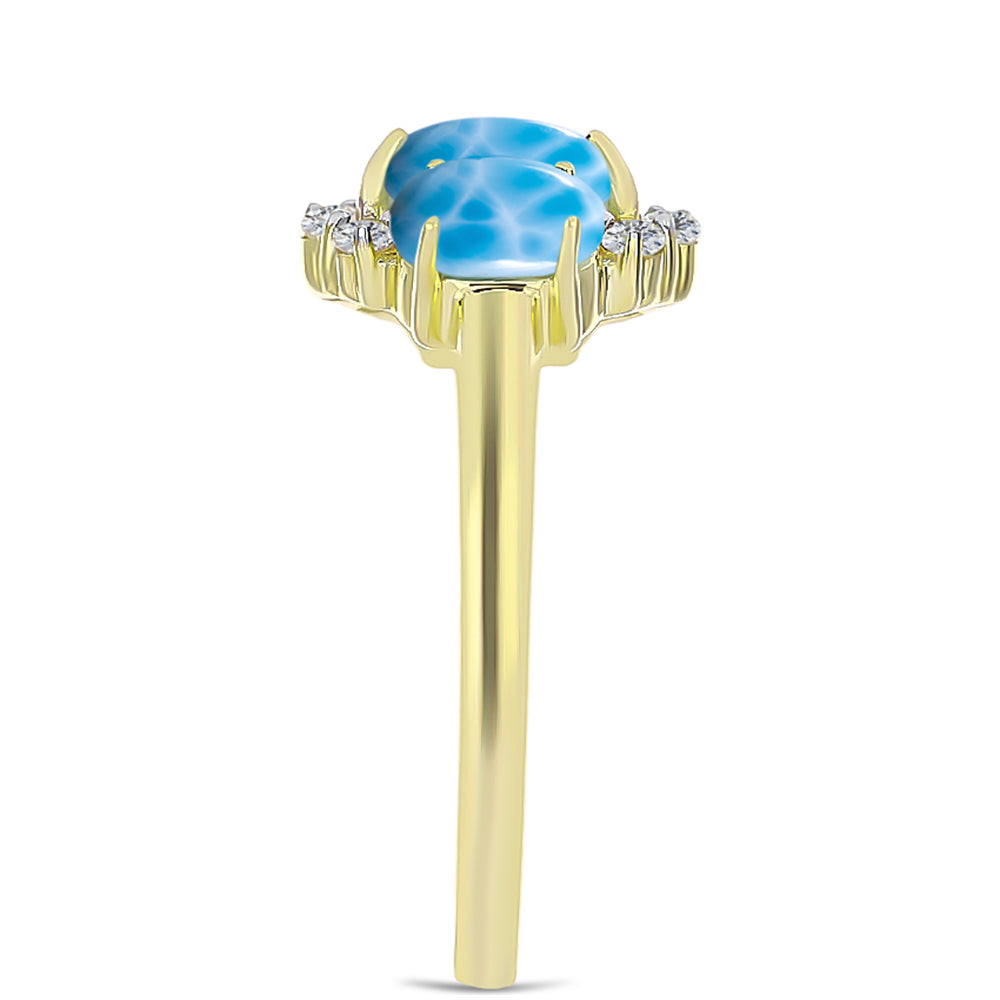 Goldplattierter Silberring mit Larimar und weißem Topas