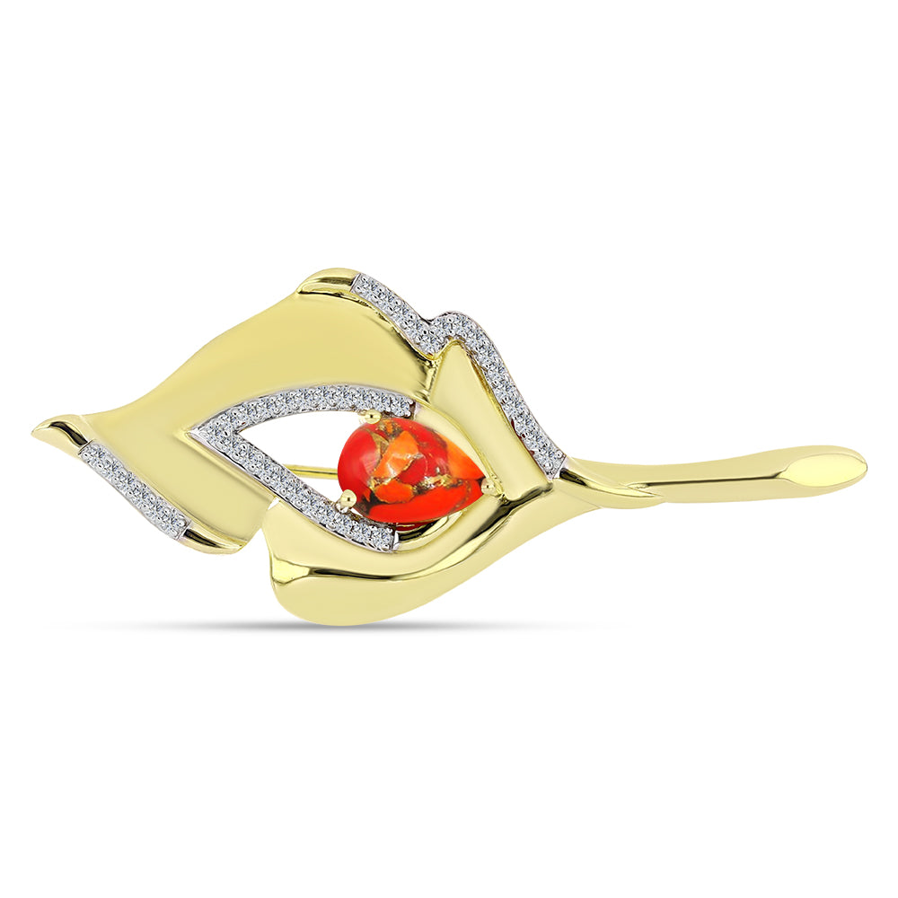 Goldplattierte Silberbrosche mit Mohave-Türkis und weißem Topas 1 